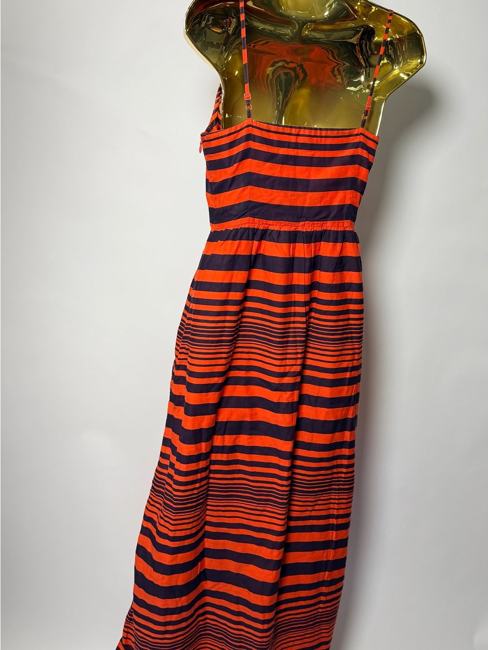Gap Striped Maxi Dress Size 0 Orange and Navy Spaghetti Strap Fit Flare Long - Picture 8 of 11